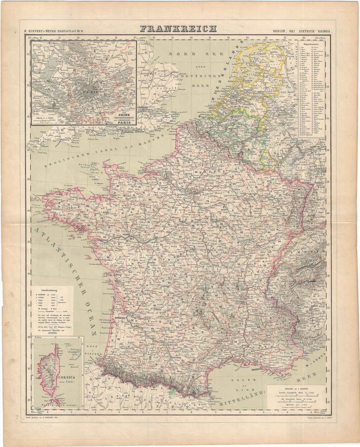 1860 Map of Frankreich (France) by H. Kiepert