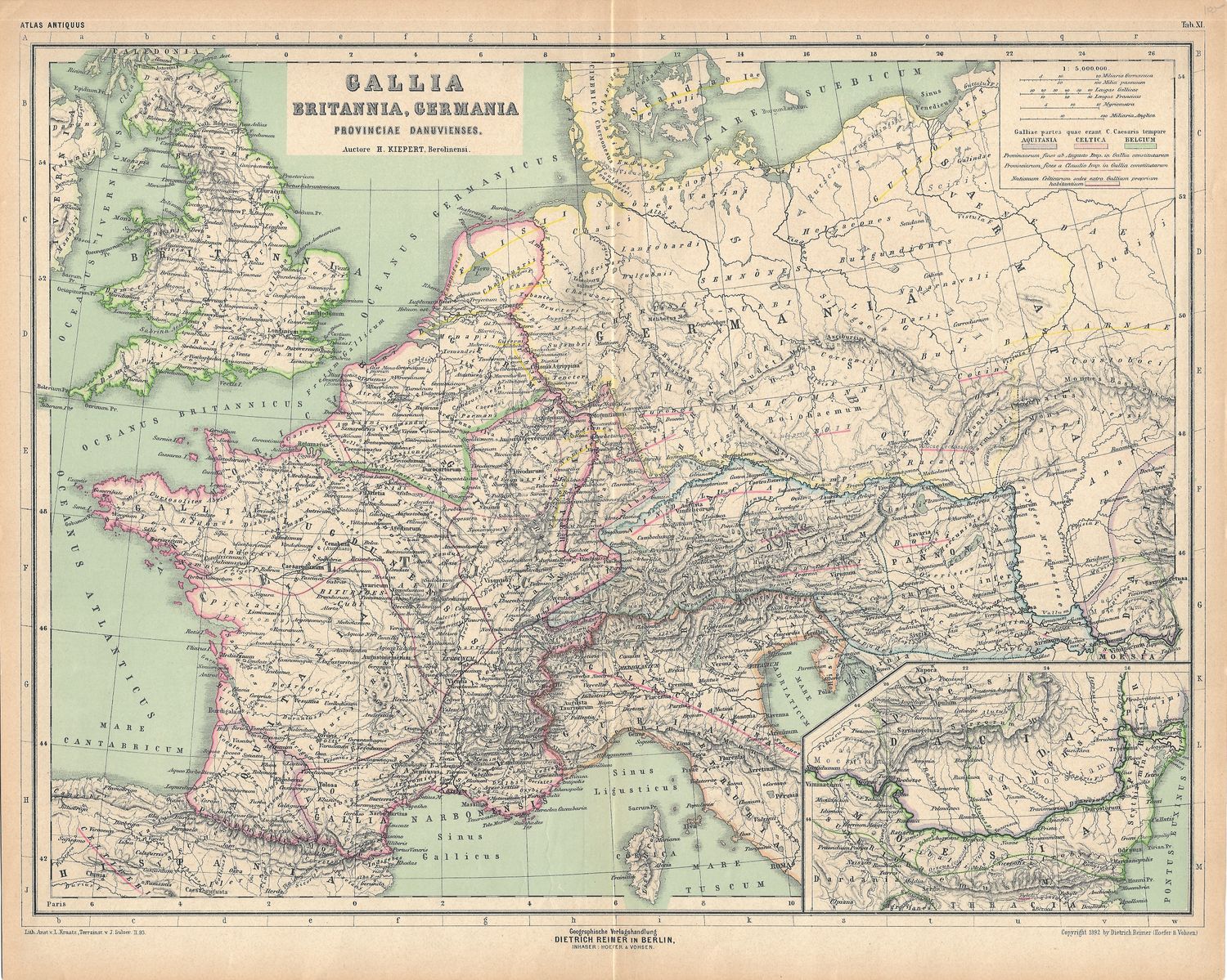 1892 Map of Gallia , Britannia &amp; Germania by H. Kiepert
