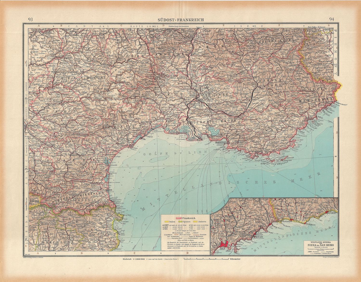 1923 Map of South East France w/ the Gulf De Lyon