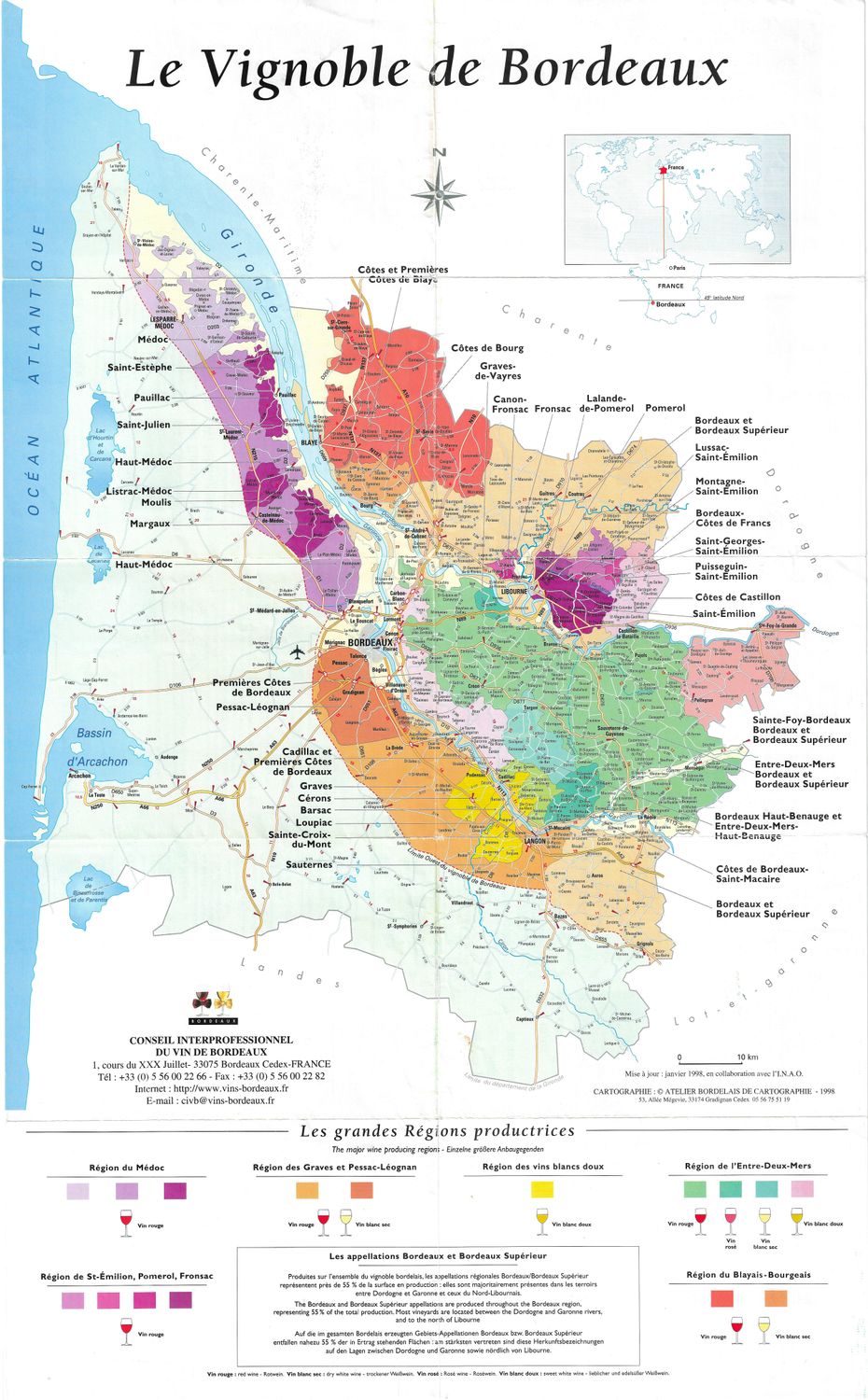1998 Illustrated Map of the Vineyards of Bordeaux