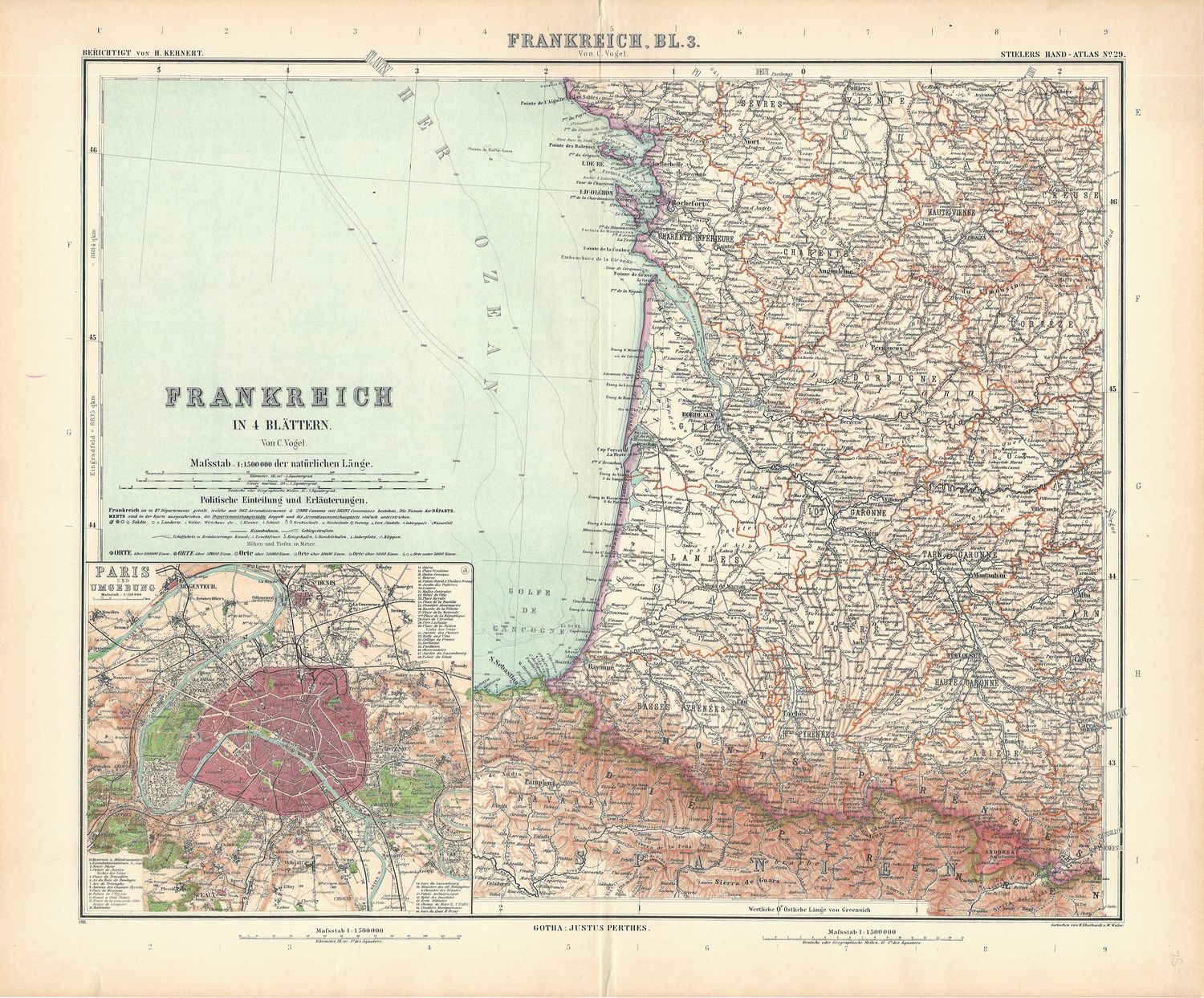 1911 Map of Frankreich Bl3 (SW France) by Justus Perthes