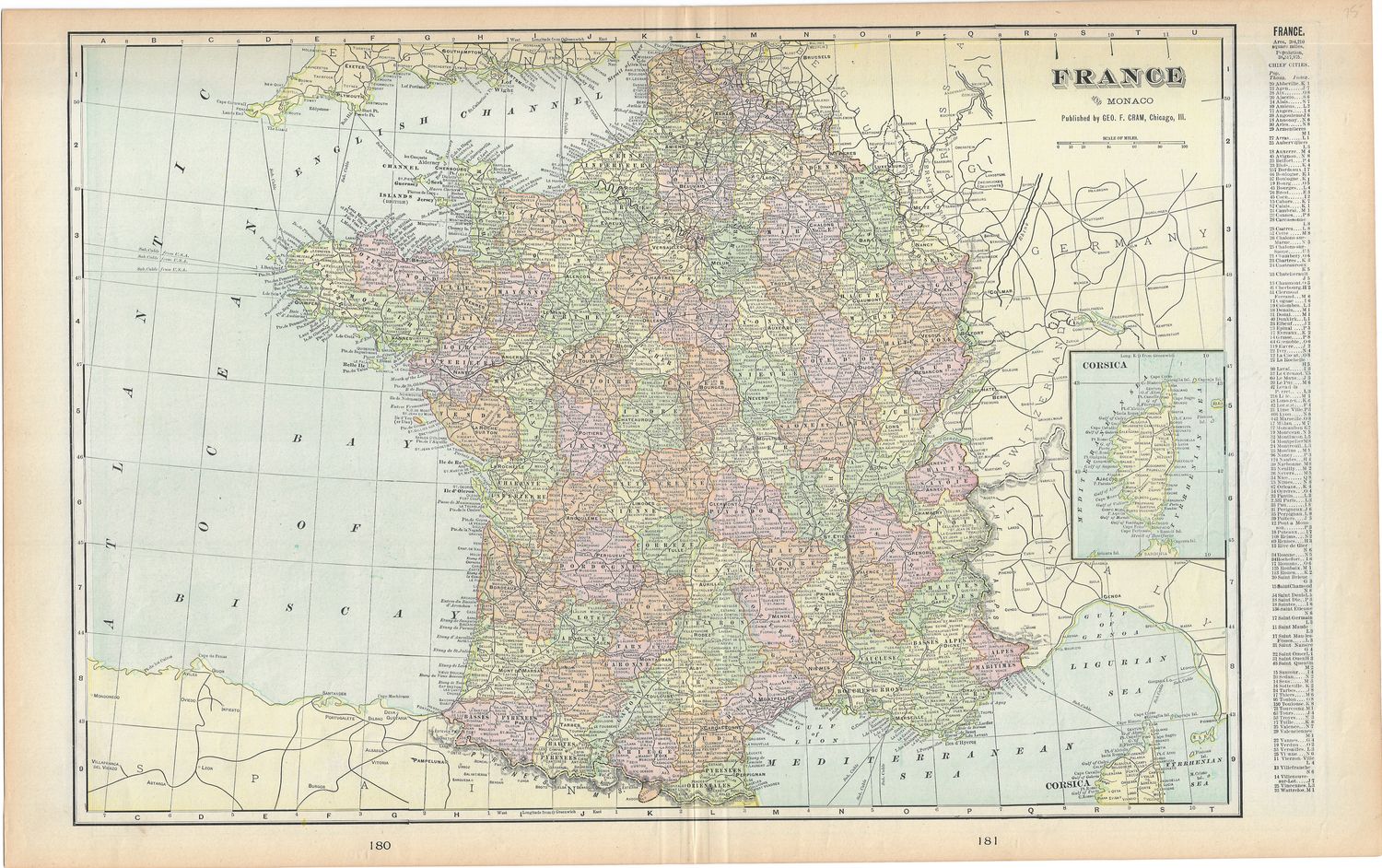 1901 Map of France by George Cram
