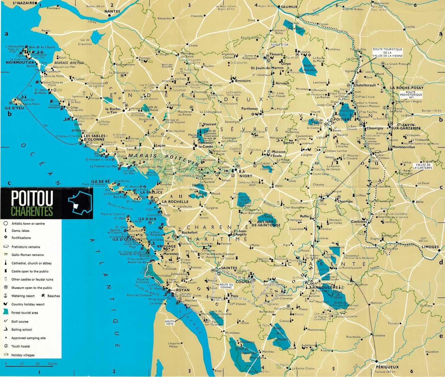 1970 Map of Poitou Charentes in Offset lithograph