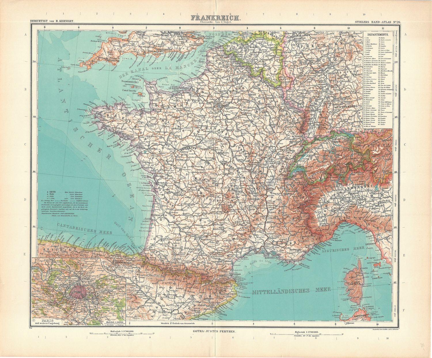 1911 Map of Frankreich (France) by Justus Perthes