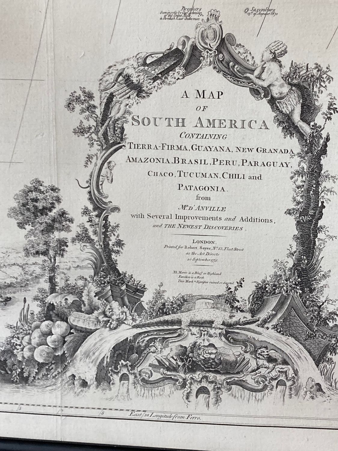 1775 Wall Map of R. D&#39;Anville&#39;s South America by Robert Sayer
