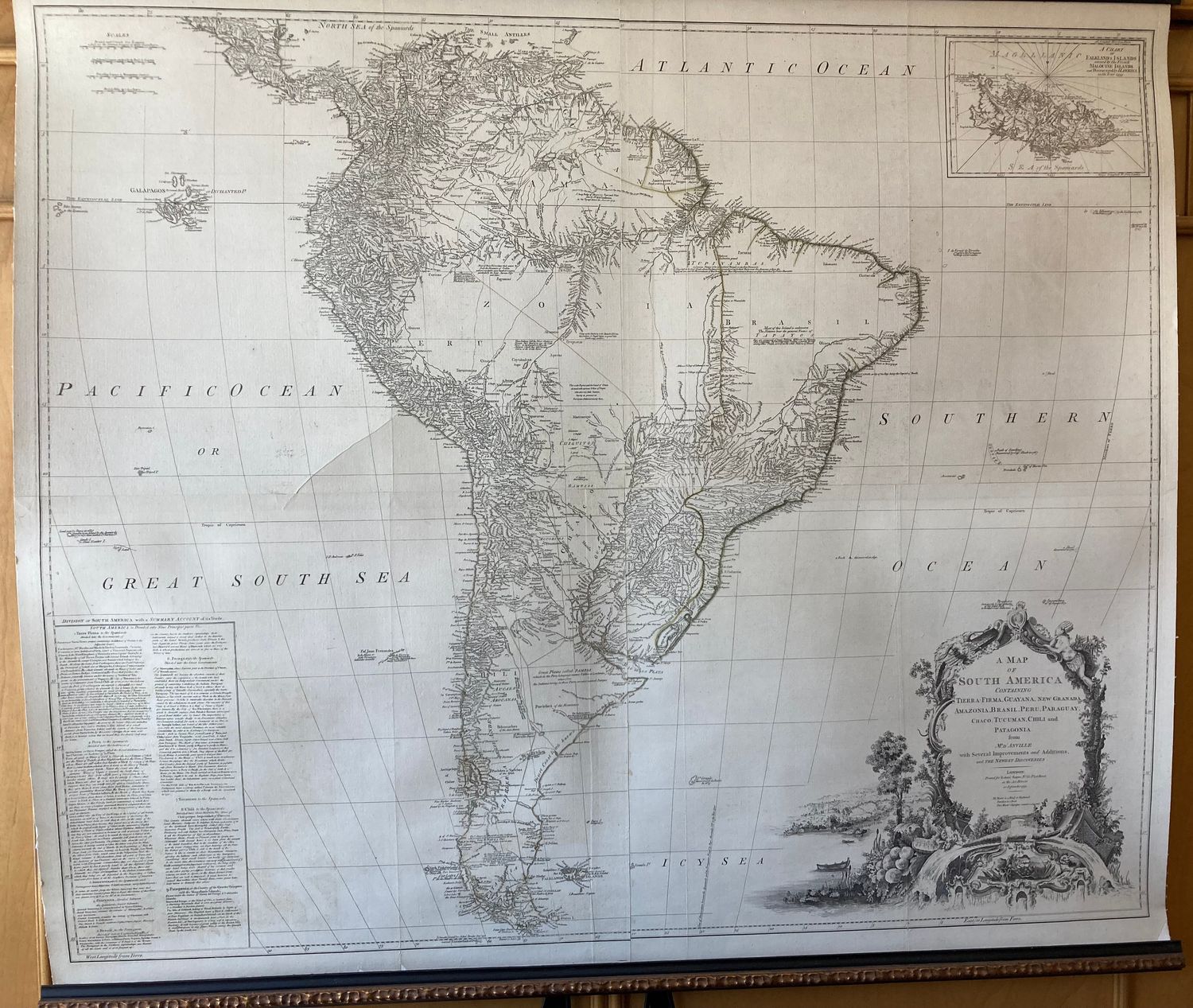 1775 Wall Map of R. D&#39;Anville&#39;s South America by Robert Sayer