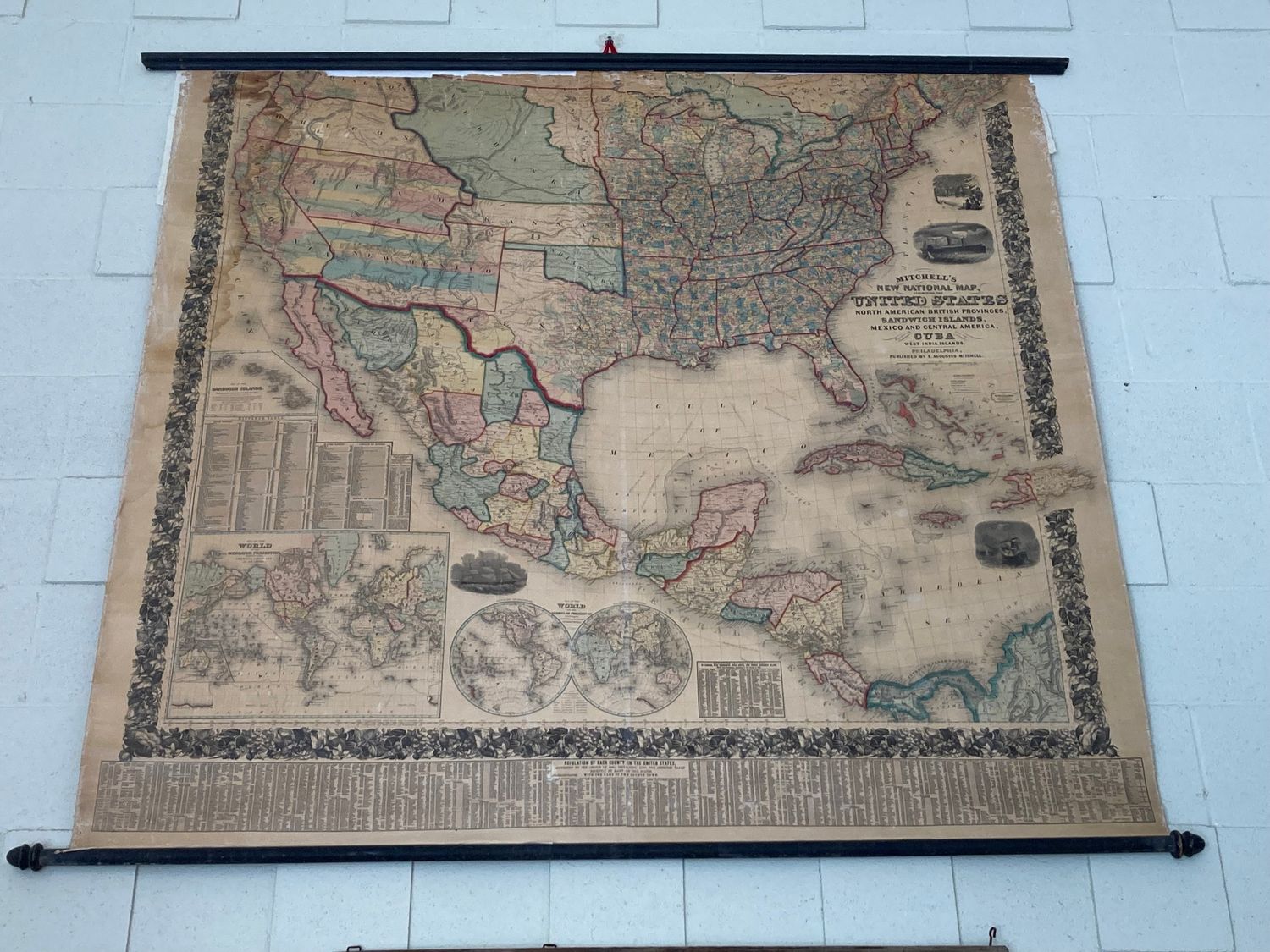 1857 Mitchell&#39;s Wall map of the US w/ repairs