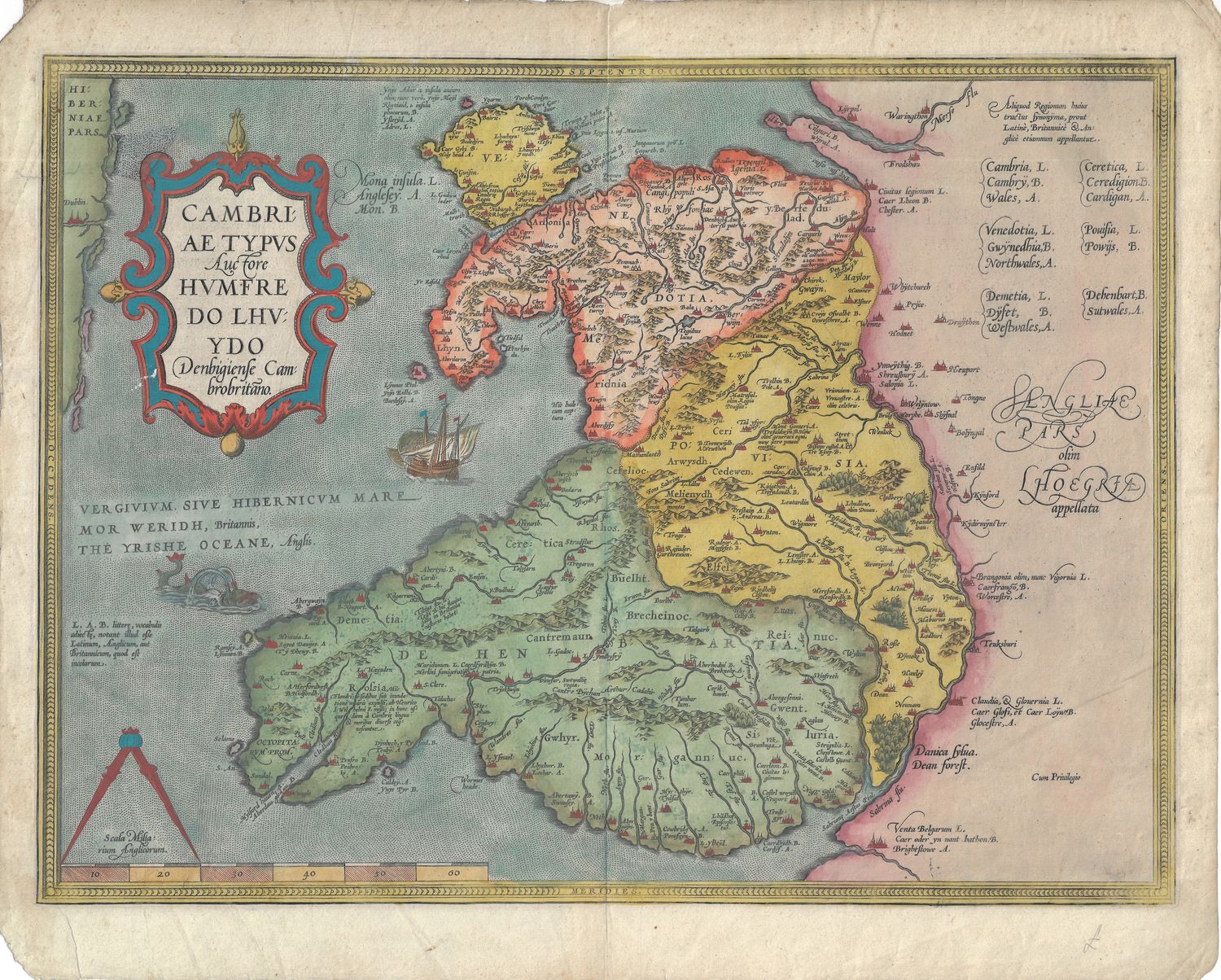 1574 Cambriae typus auctore Humfredo Lhuydo-North Wales by Abraham Ortelius