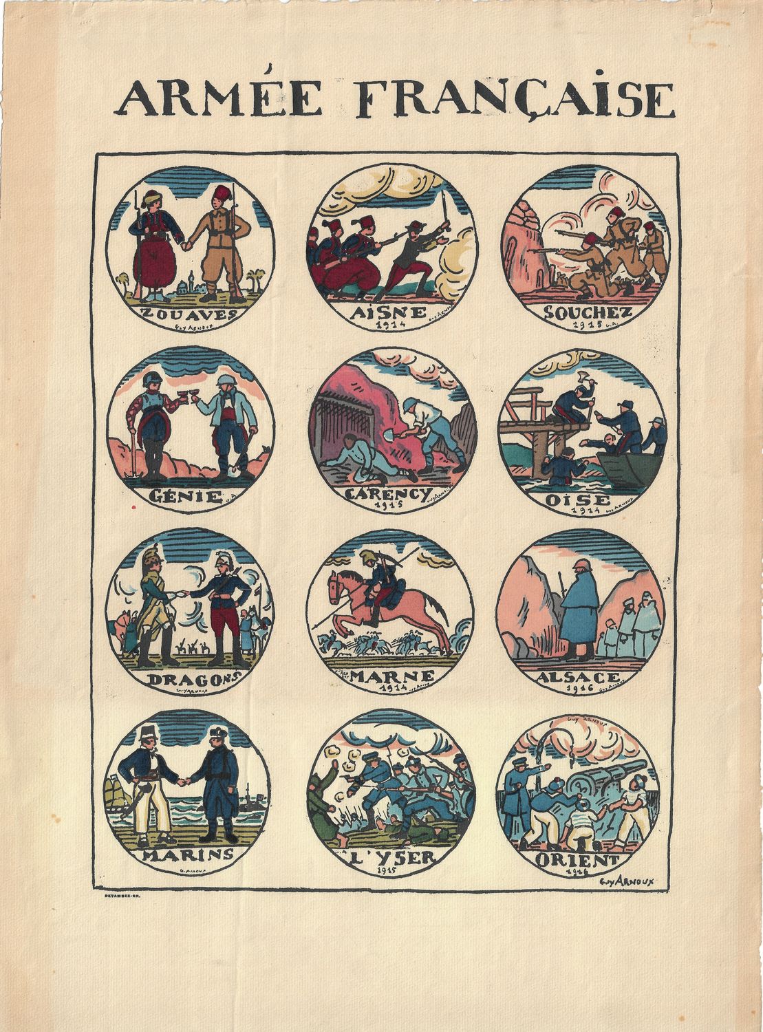 1917 French Army Promotional Broadside by Guy Arnoux