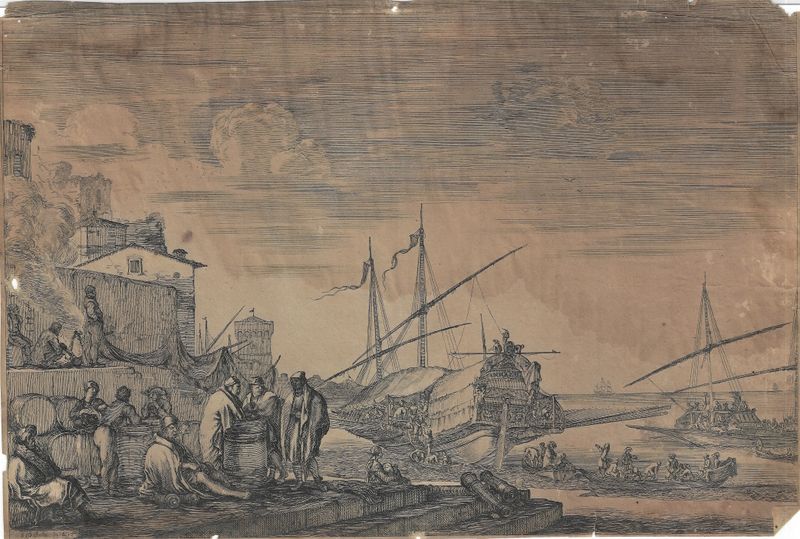 1641 Copper Engraved Maritime View by Stephano della Bella