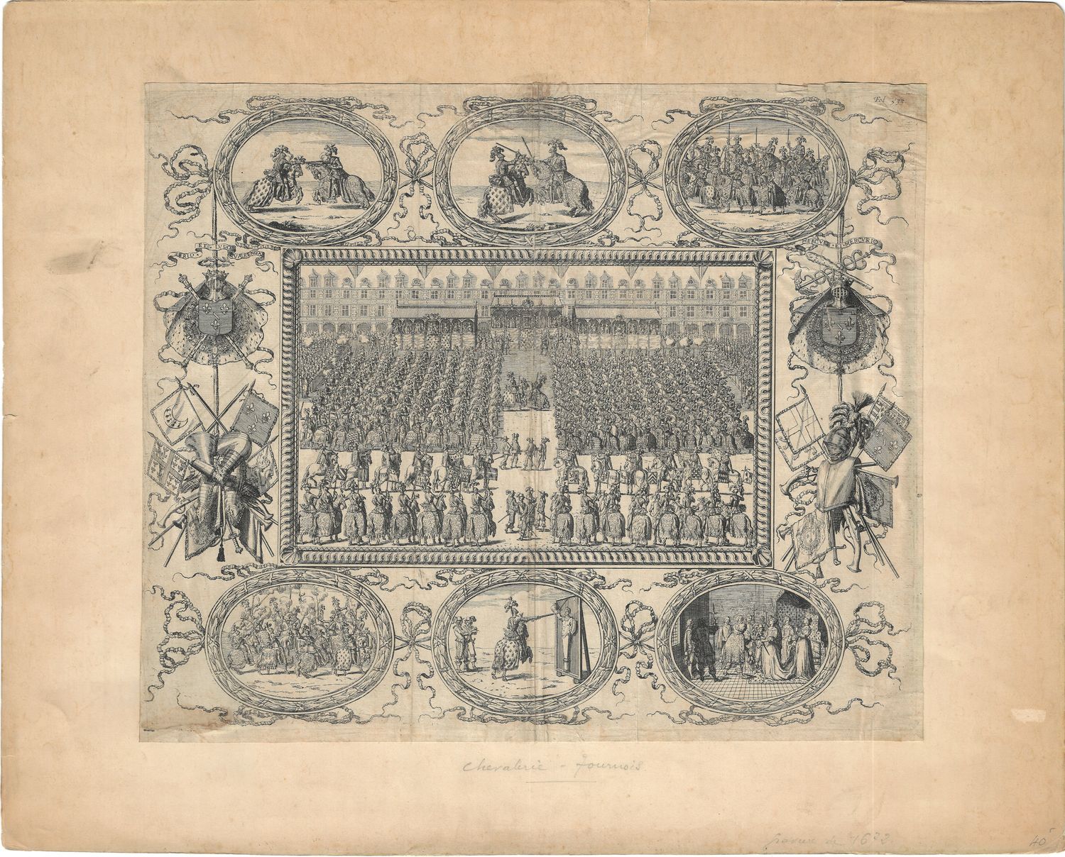 1672 French Royal Scenes w/ Jousting / set of 3, museum mounted