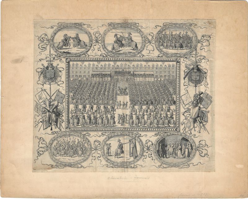 1672 French Royal Scenes w/ Jousting / set of 3, museum mounted