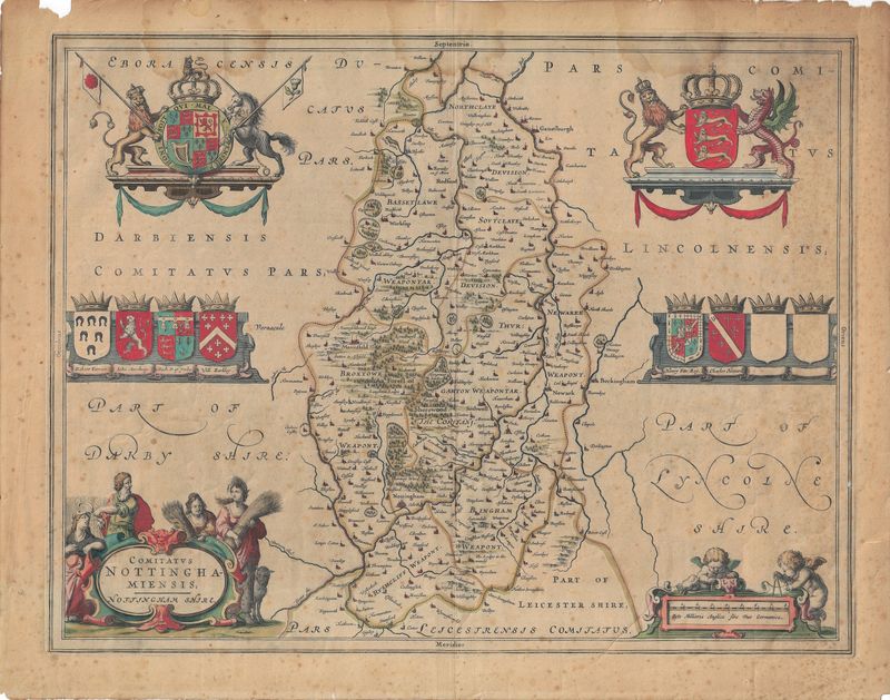 1610 Map Of Nottinghamshire, England by John Speed