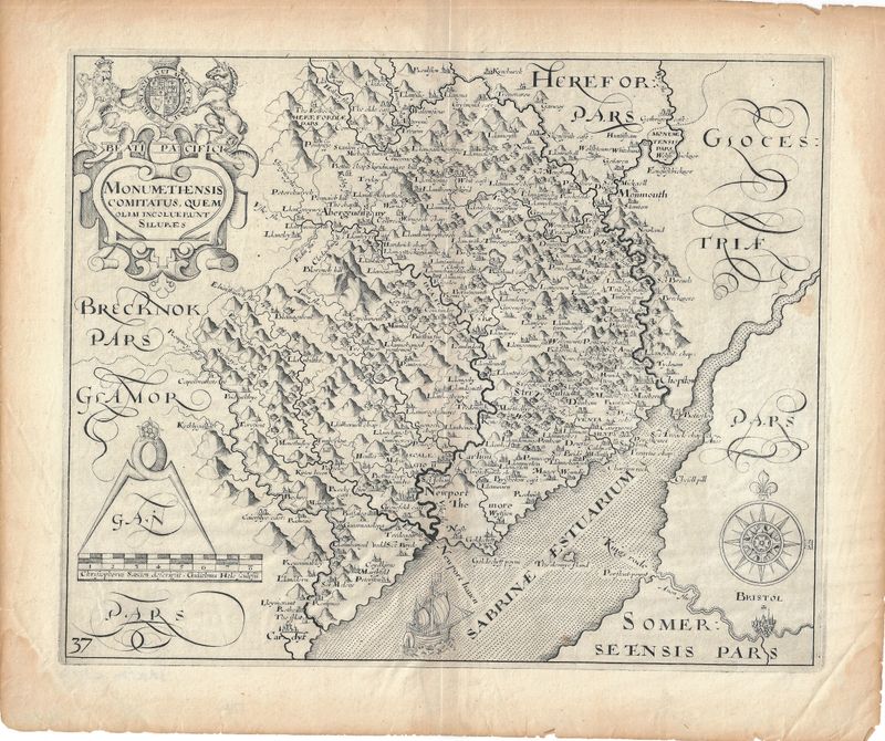 1638 Map of Western England and South Wales by Christopher Saxton