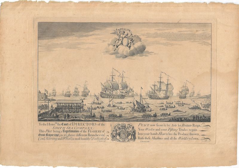 1721 View : A Representation of the Fisheries of Great Britain dedicated to the directors of the South Sea Trading Co