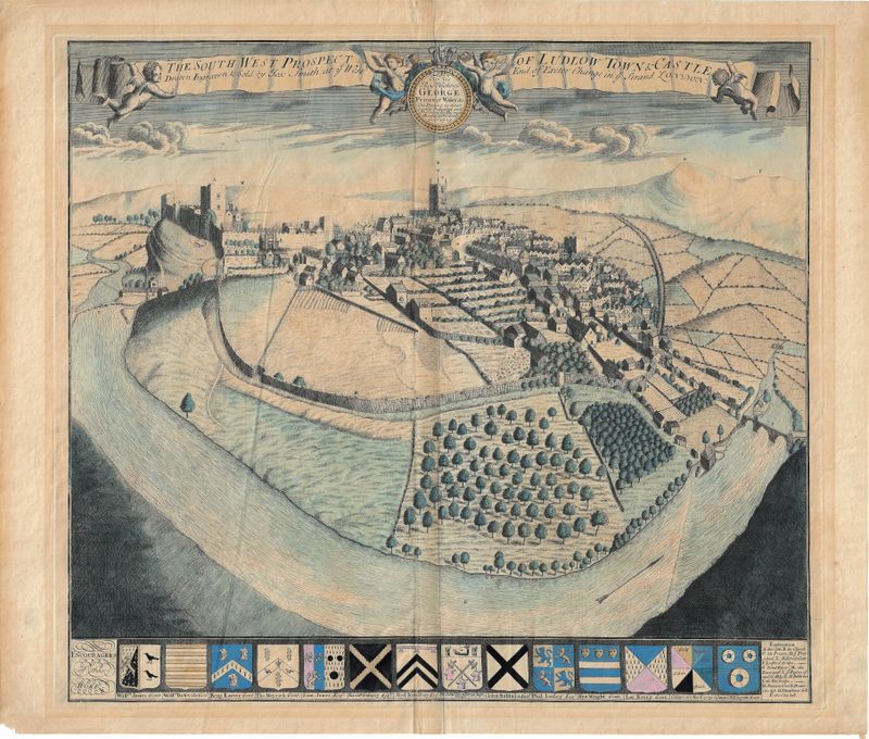 1729 South West Prospect of Ludlow Town &amp; Castle by J. Smith w/OHC