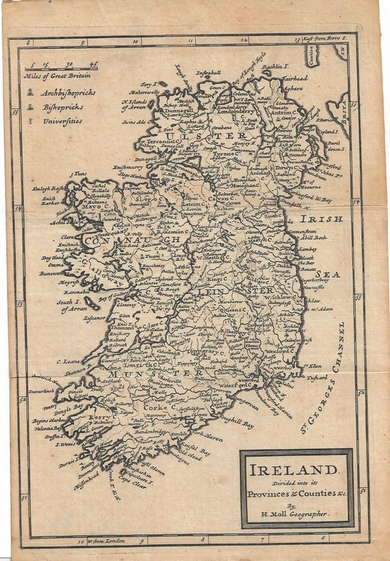 1753 Map of Ireland by Hermann Moll