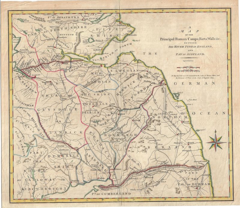 1794 Map of Principal Roman Camps , Forts &amp; Walls by J. Cary
