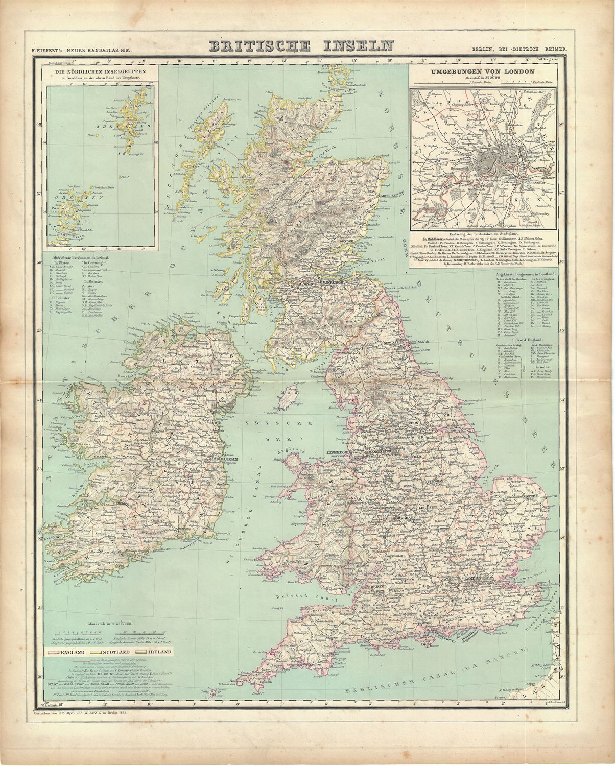1855 Map of Britische Inseln by H. Kiepert