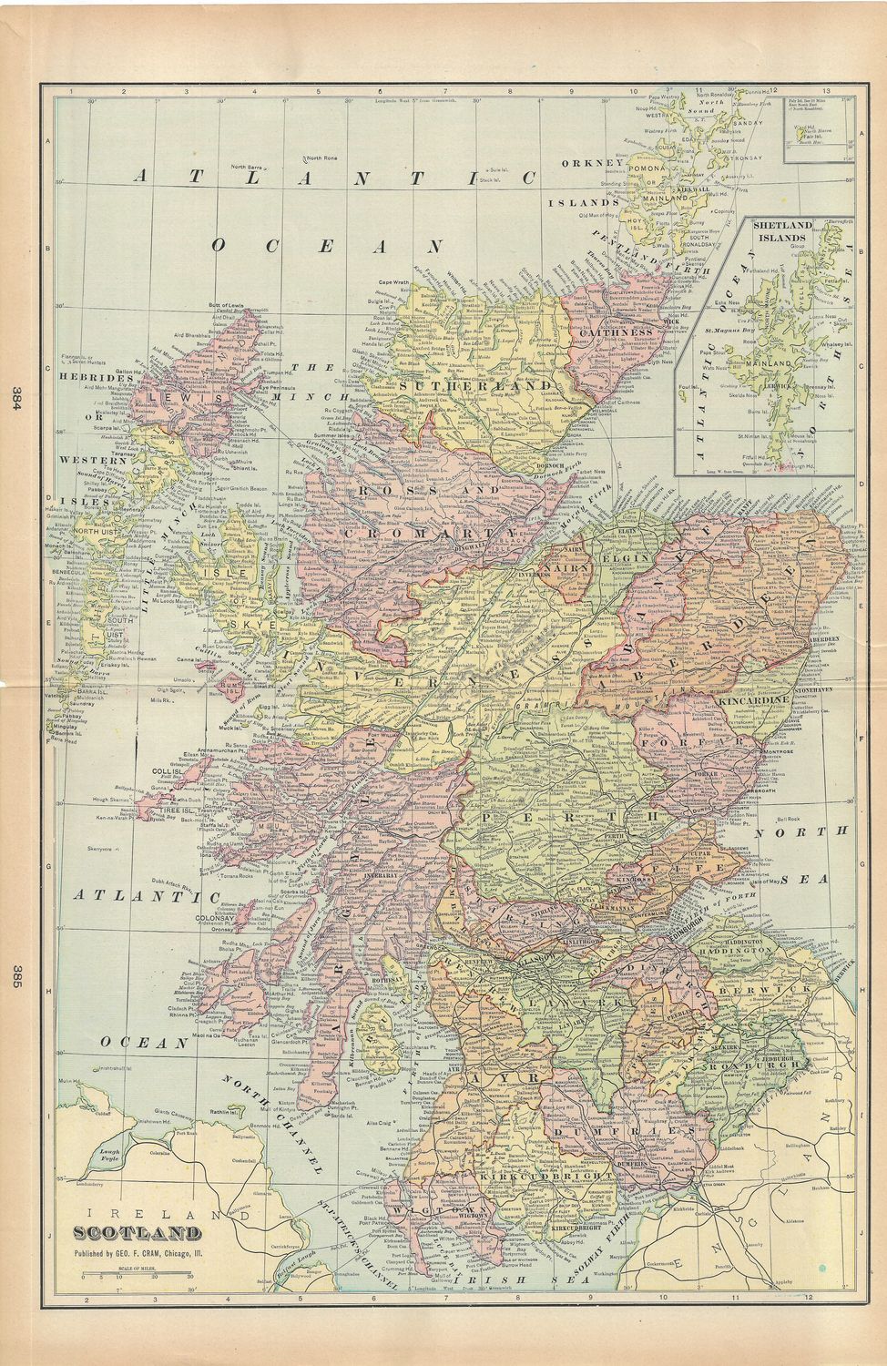 1908 Map of Scotland by Geo.Cram