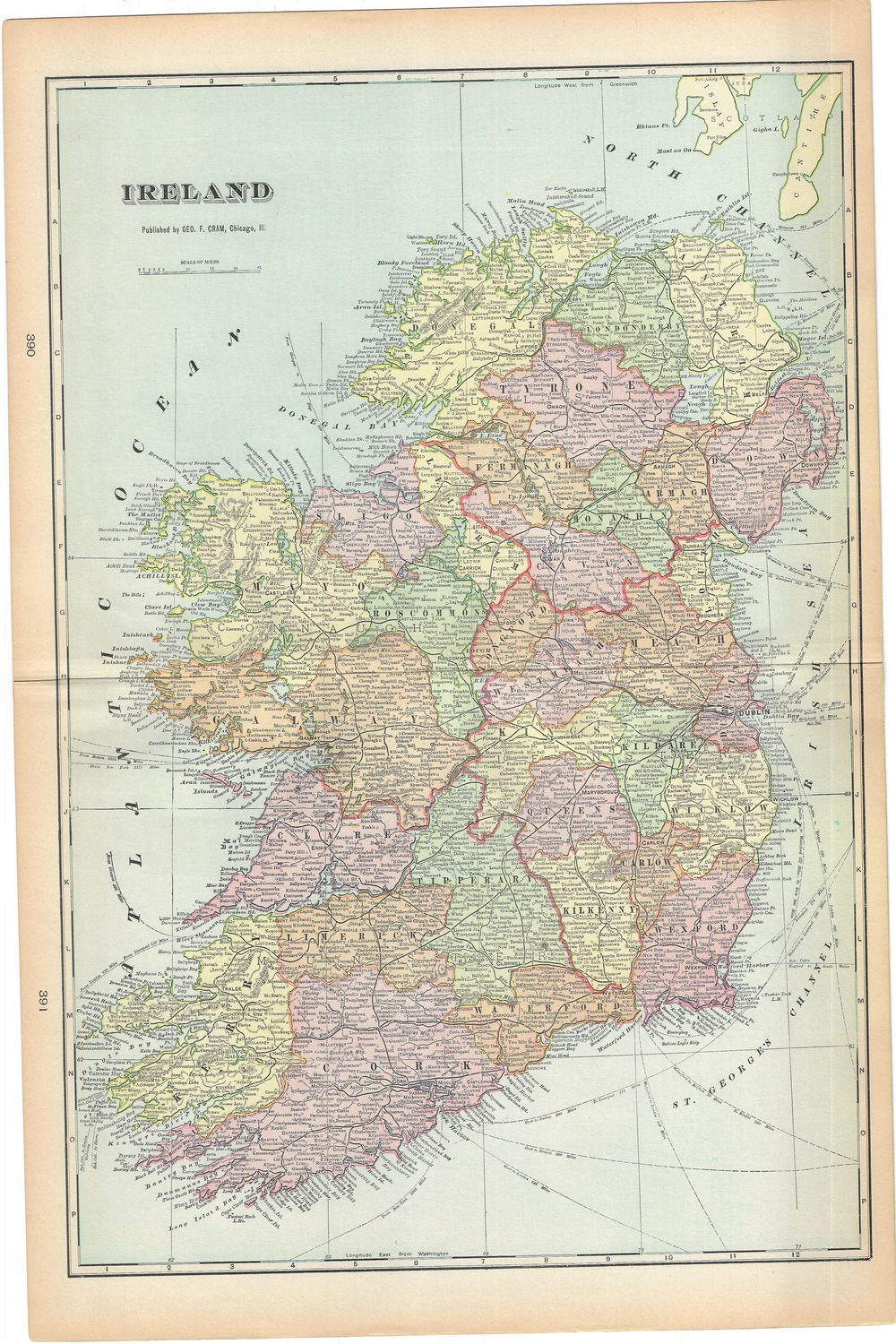 1911 Map of Ireland by Geo.Cram