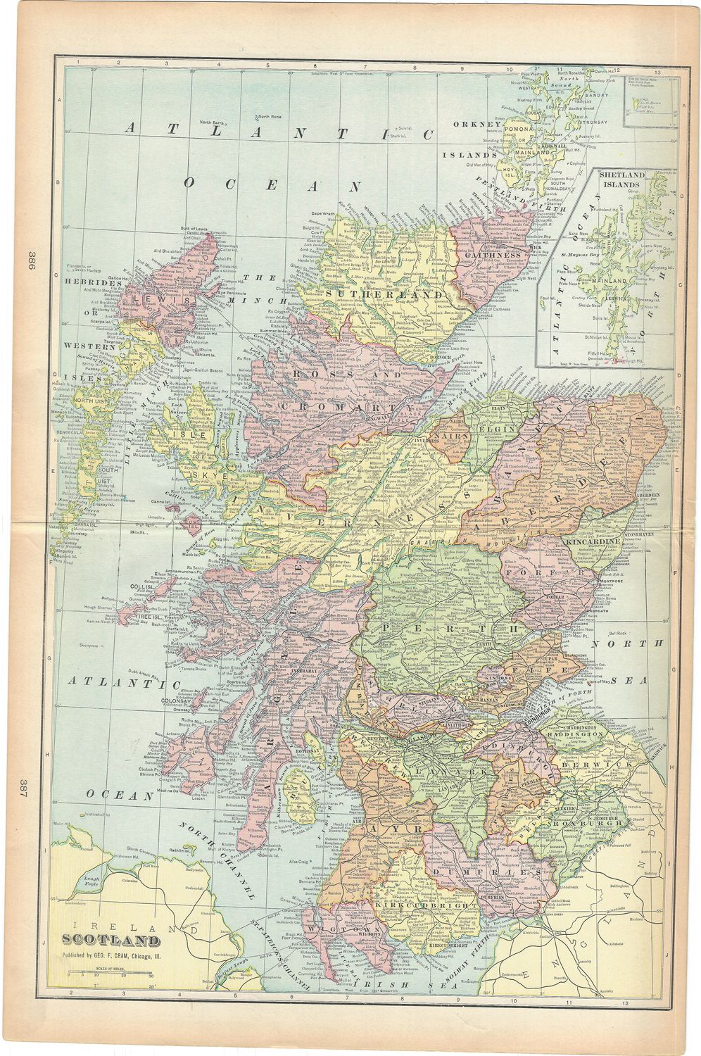 1911 Map of Scotland by Geo.Cram