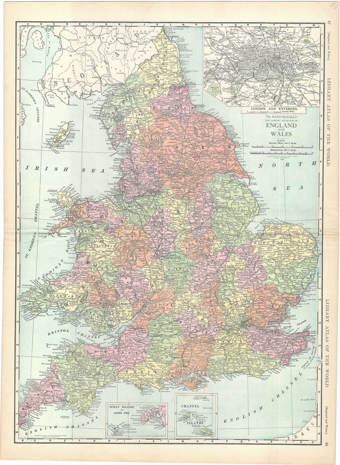 1912 Map of England &amp; Wales by Rand McNally