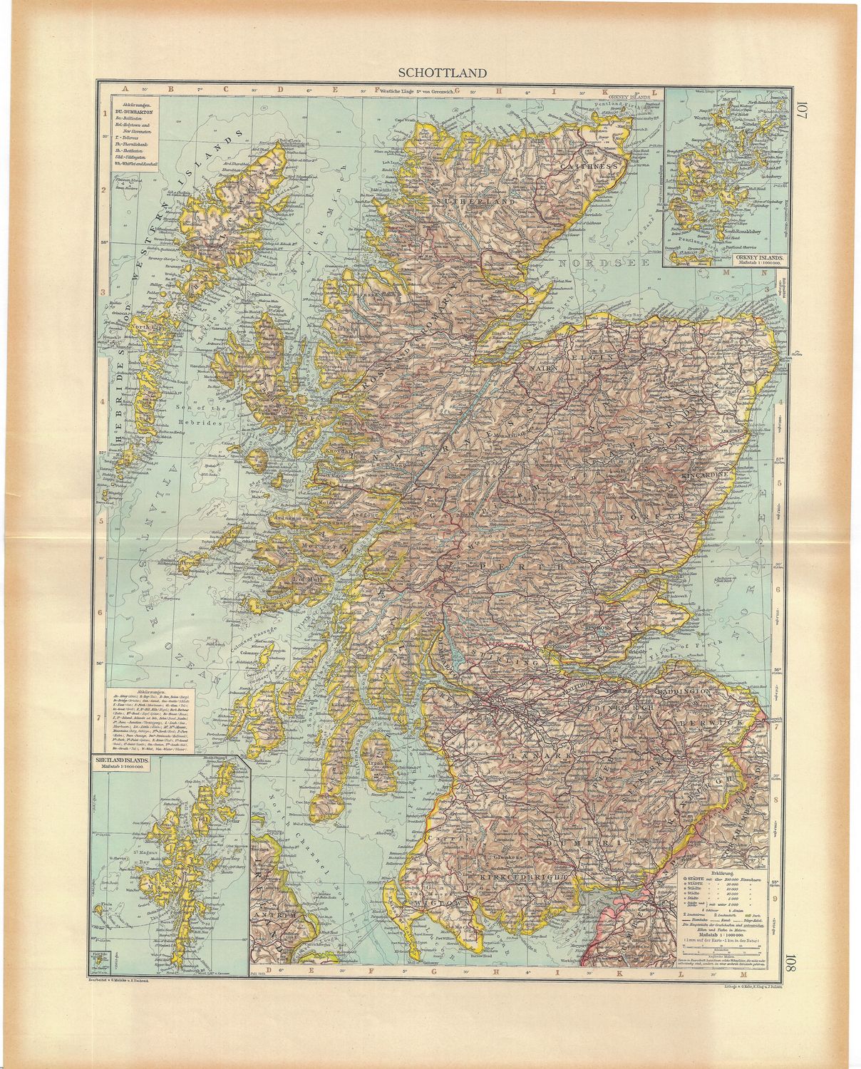 1923 Map of  Scotland by Stieler in German