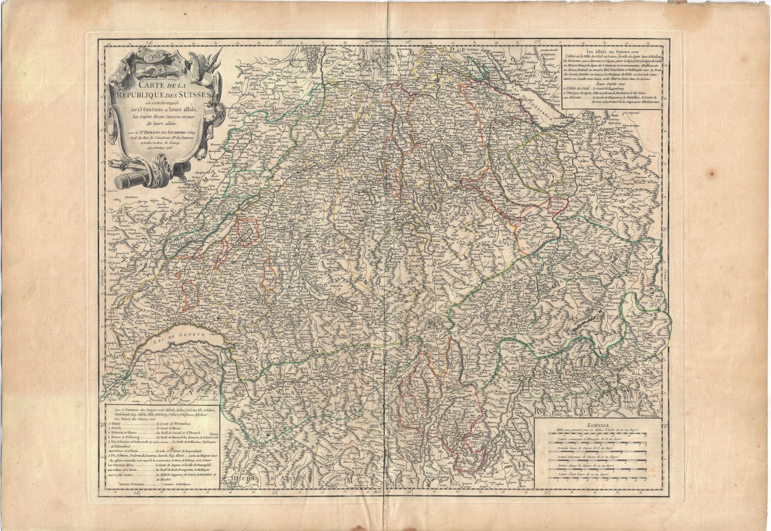 1756 Map of Switzerland by de Vaugondy