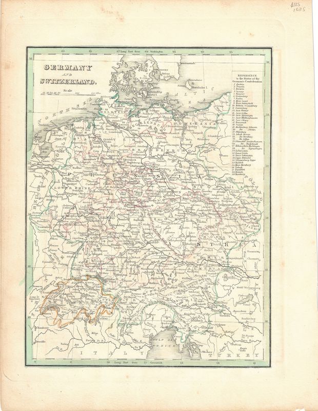 1835 Map of Germany &amp; Switzerland by Bradford