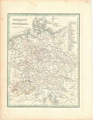 1835 Map of Germany &amp; Switzerland by Bradford