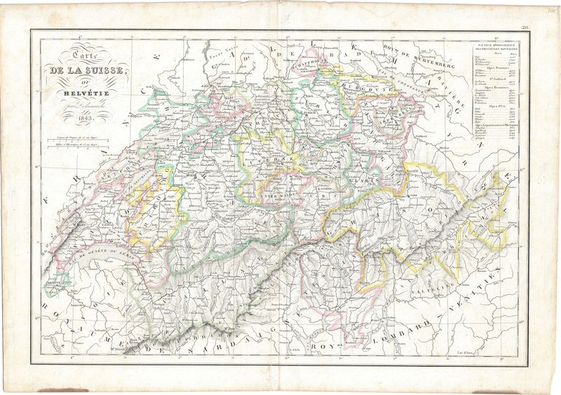 1843 Map of Switzerland by Delamarche