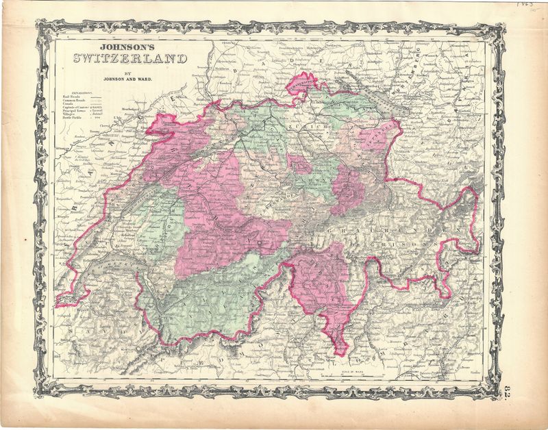 1863 Map of Switzerland by Johnson &amp; Ward