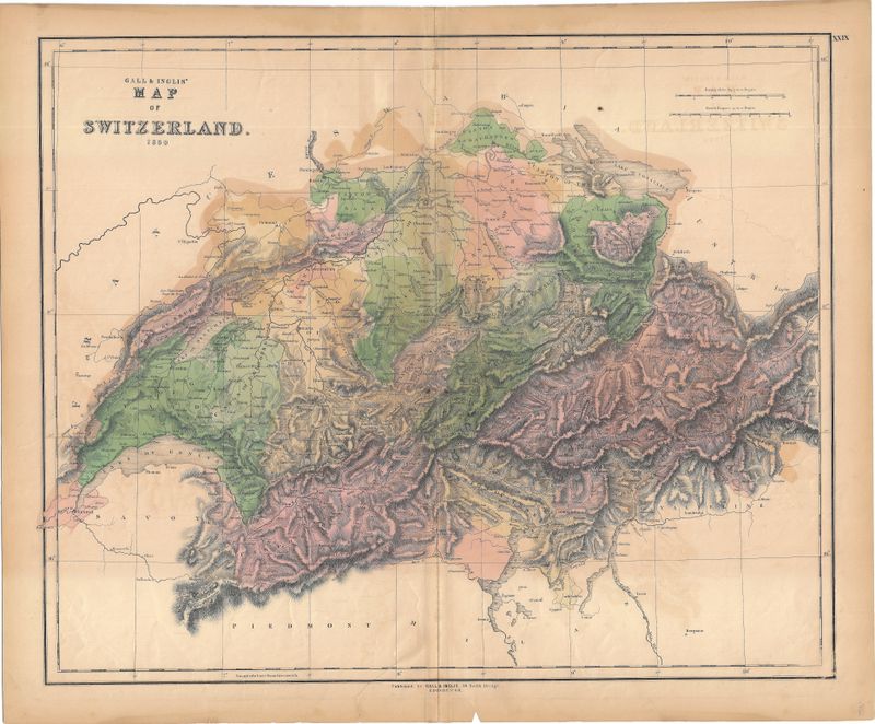 1850 Map of Switzerland by Gall &amp; Inglis