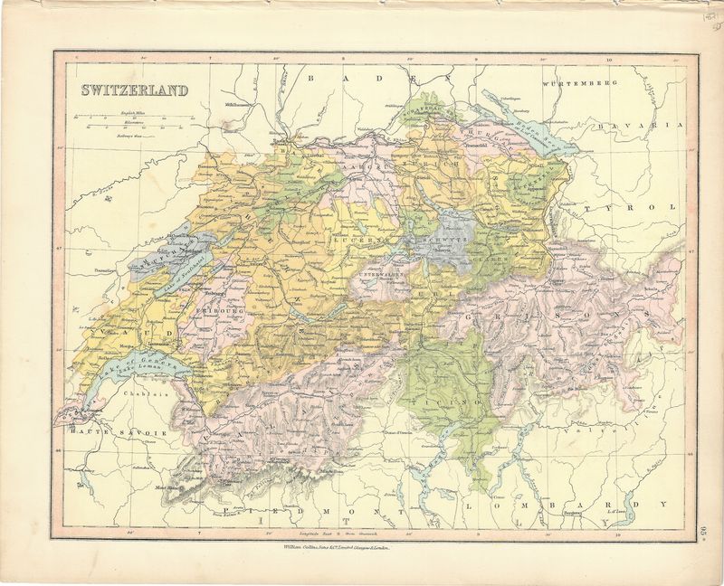 1871 Map of Switzerland  by William Collins &amp; Sons