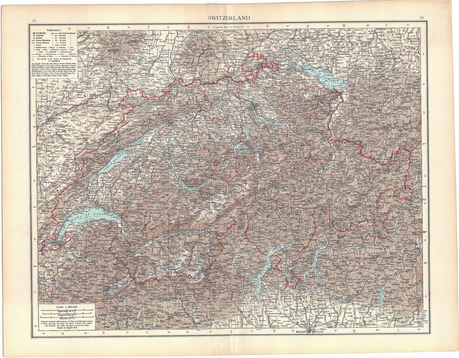 1893 Map of Switzerland by the Atlas Publishing Co