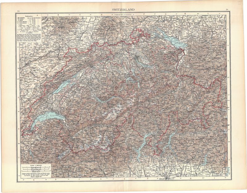 1893 Map of Switzerland by the Atlas Publishing Co