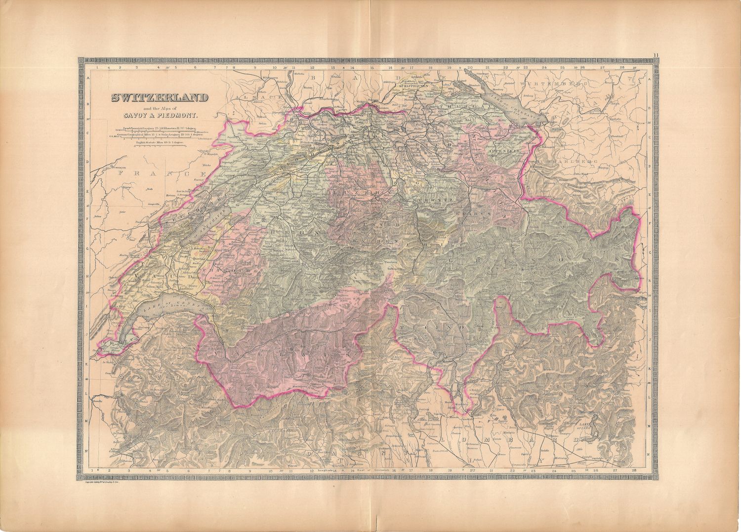 1886 Map of  Switzerland by Bradley&#39;s