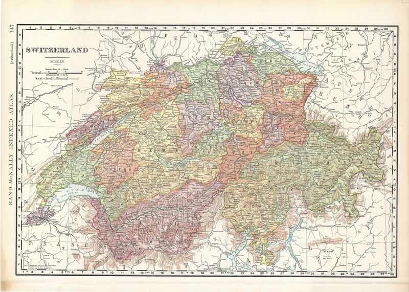 1898 Map of Switzerland by Rand McNally