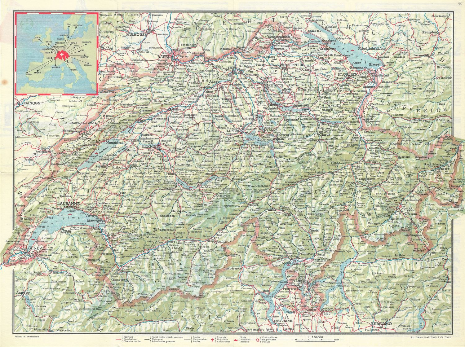 1930 Tourist Map of Switzerland