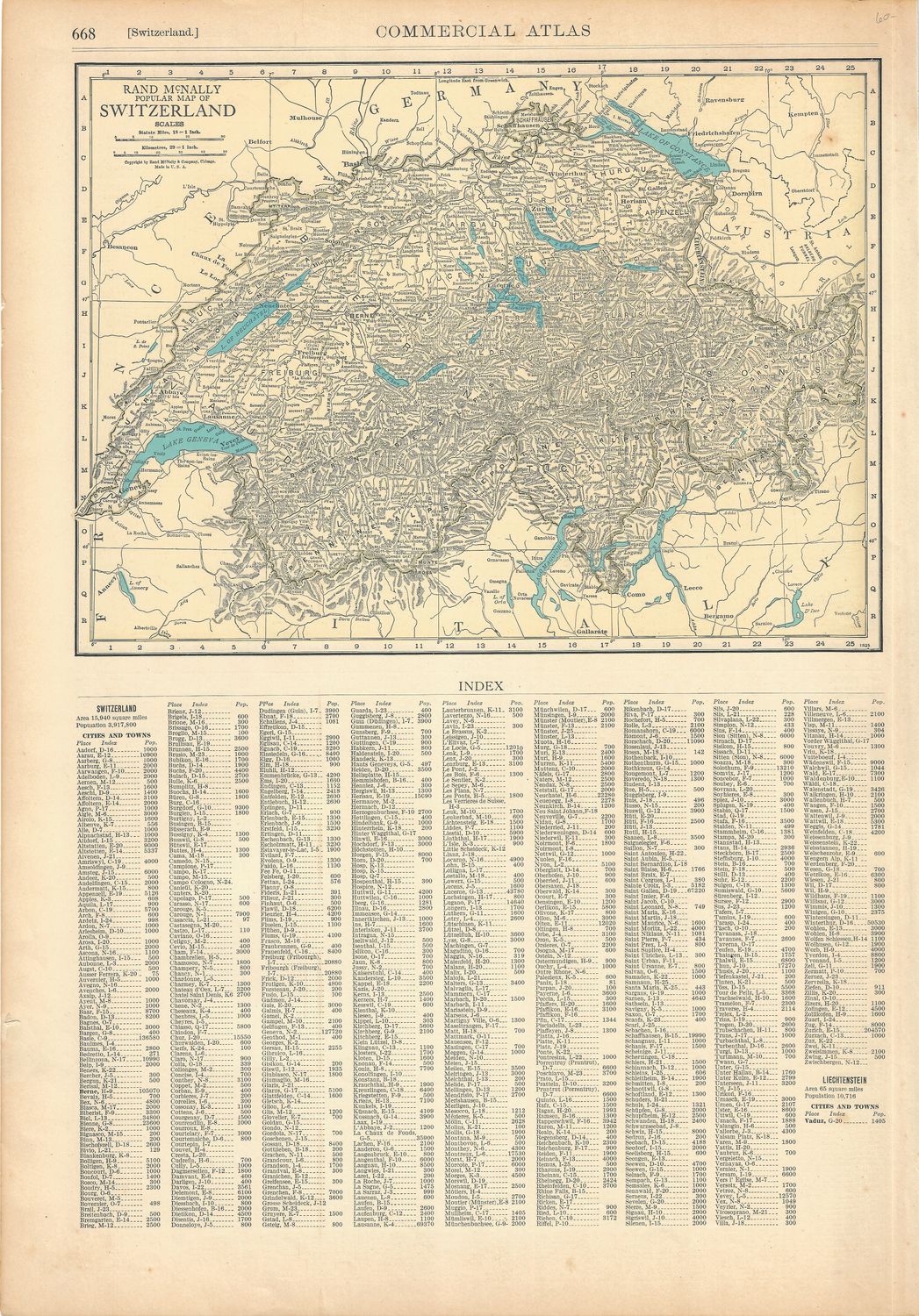 1927 Map of Switzerland w/ Text, Spain on reverse  by Rand McNally