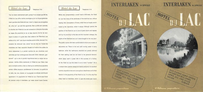 1960 Hotel Du Lac Brouchure froom Brugger