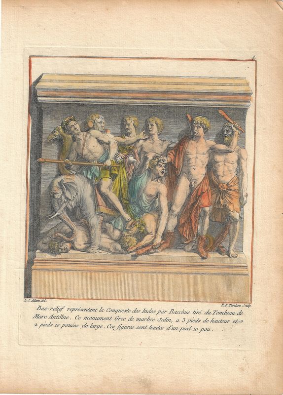 1740 Bas relief of the Conquest of Baccus in copper engraving