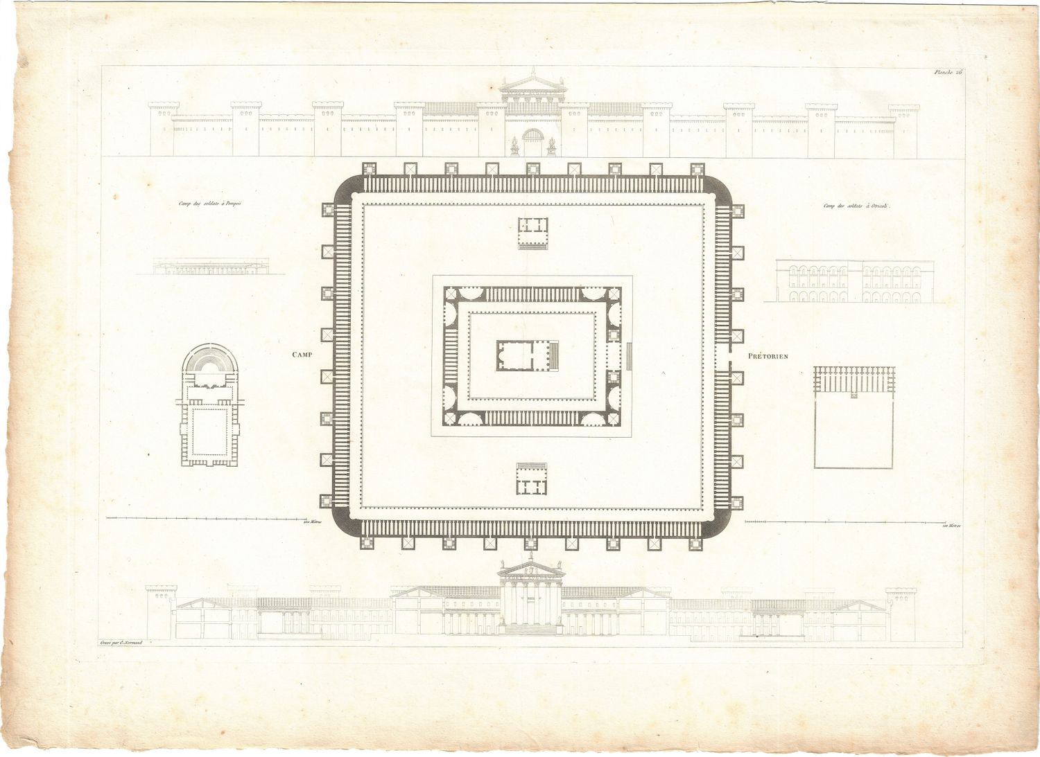 1799 Architectural Engraving of Camp Pretorien by JNL Durand