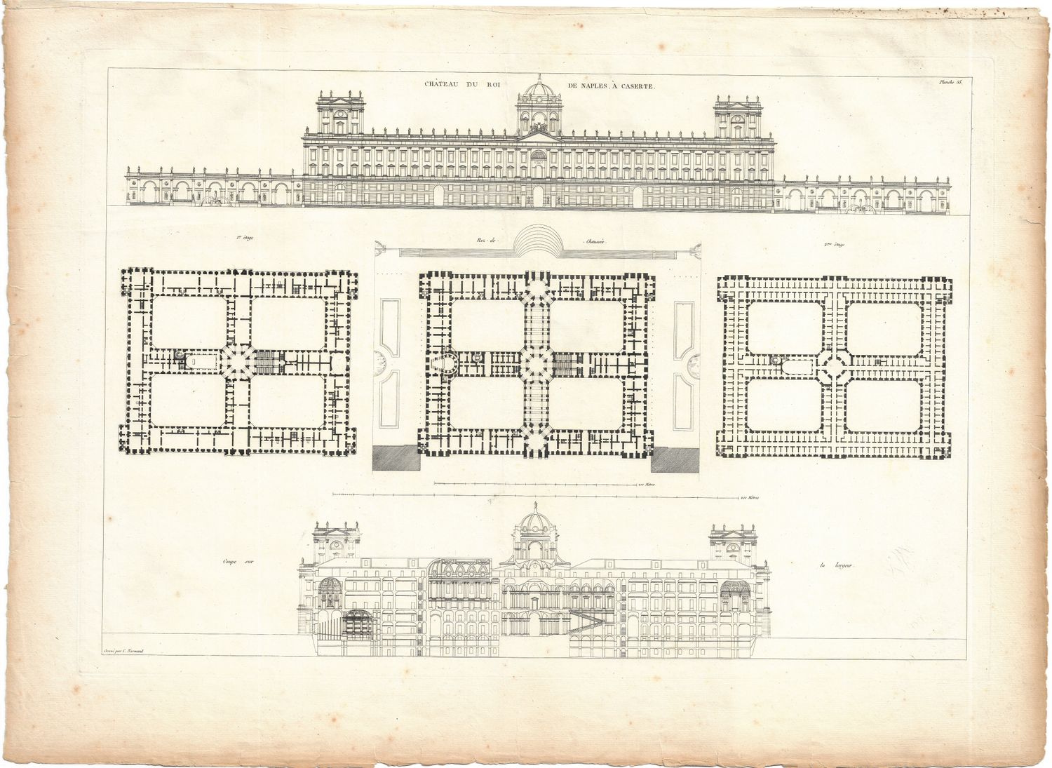 1799 Architectural Engraving of Chateau de Roy de Naples a Caserte by JNL Durand