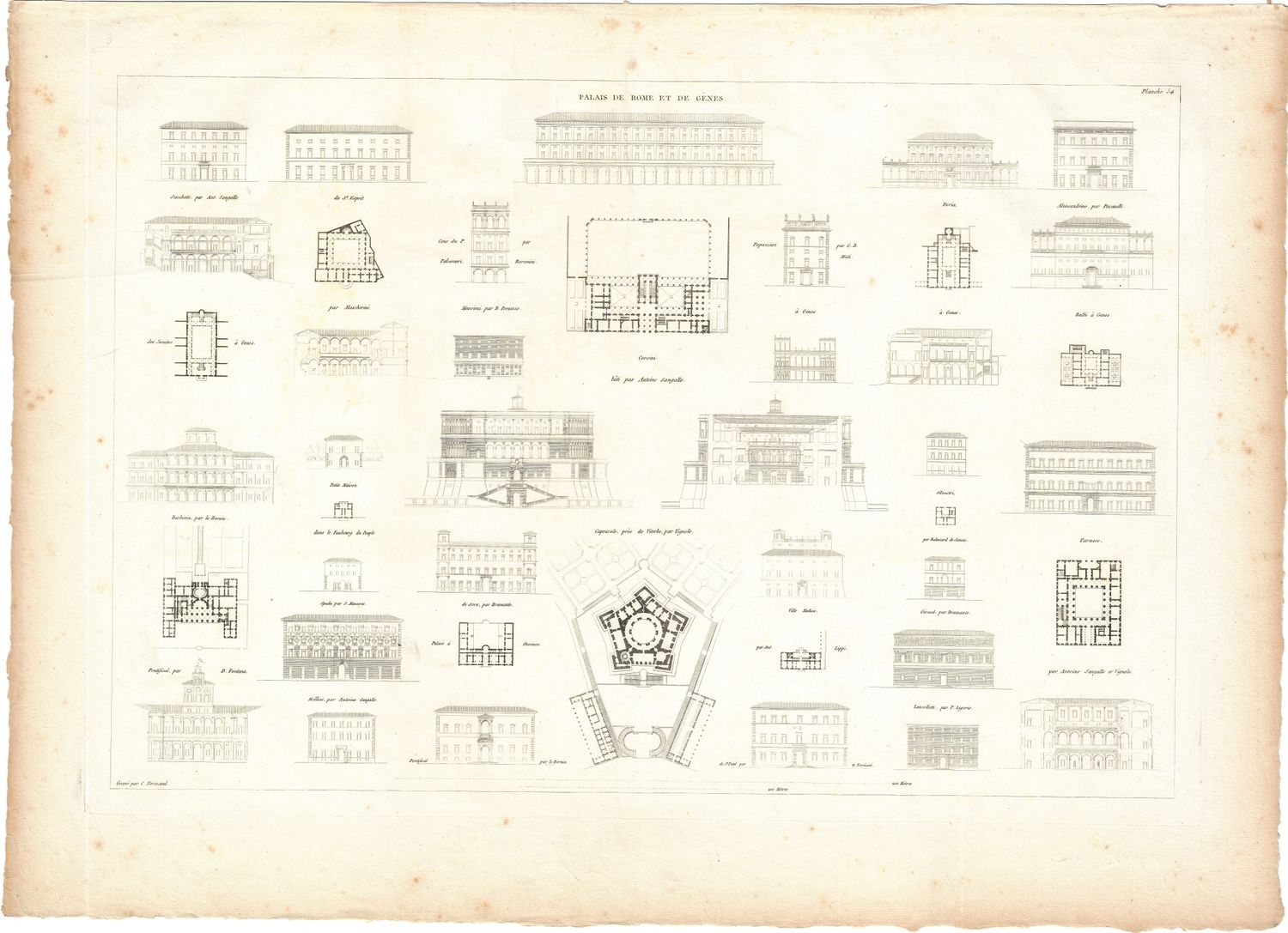 1799 Architectural Engraving of Palais de Roma et Genes by JNL Durand