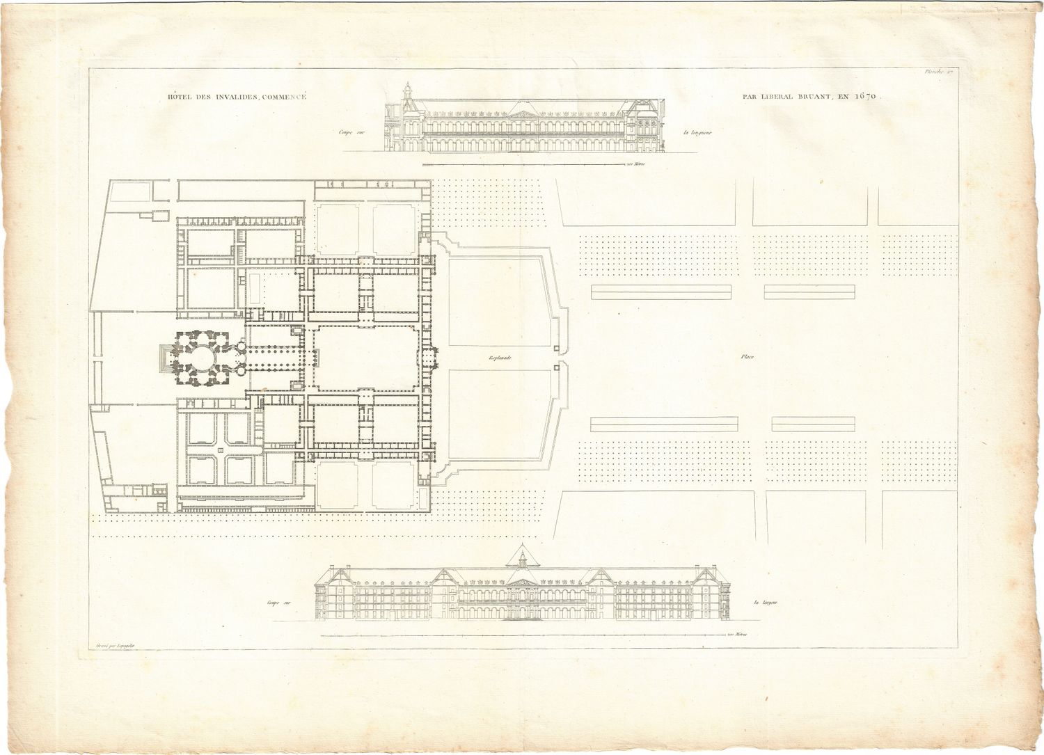 1799 Architectural Engraving of Hotel Des Invalids Commence by JNL Durand