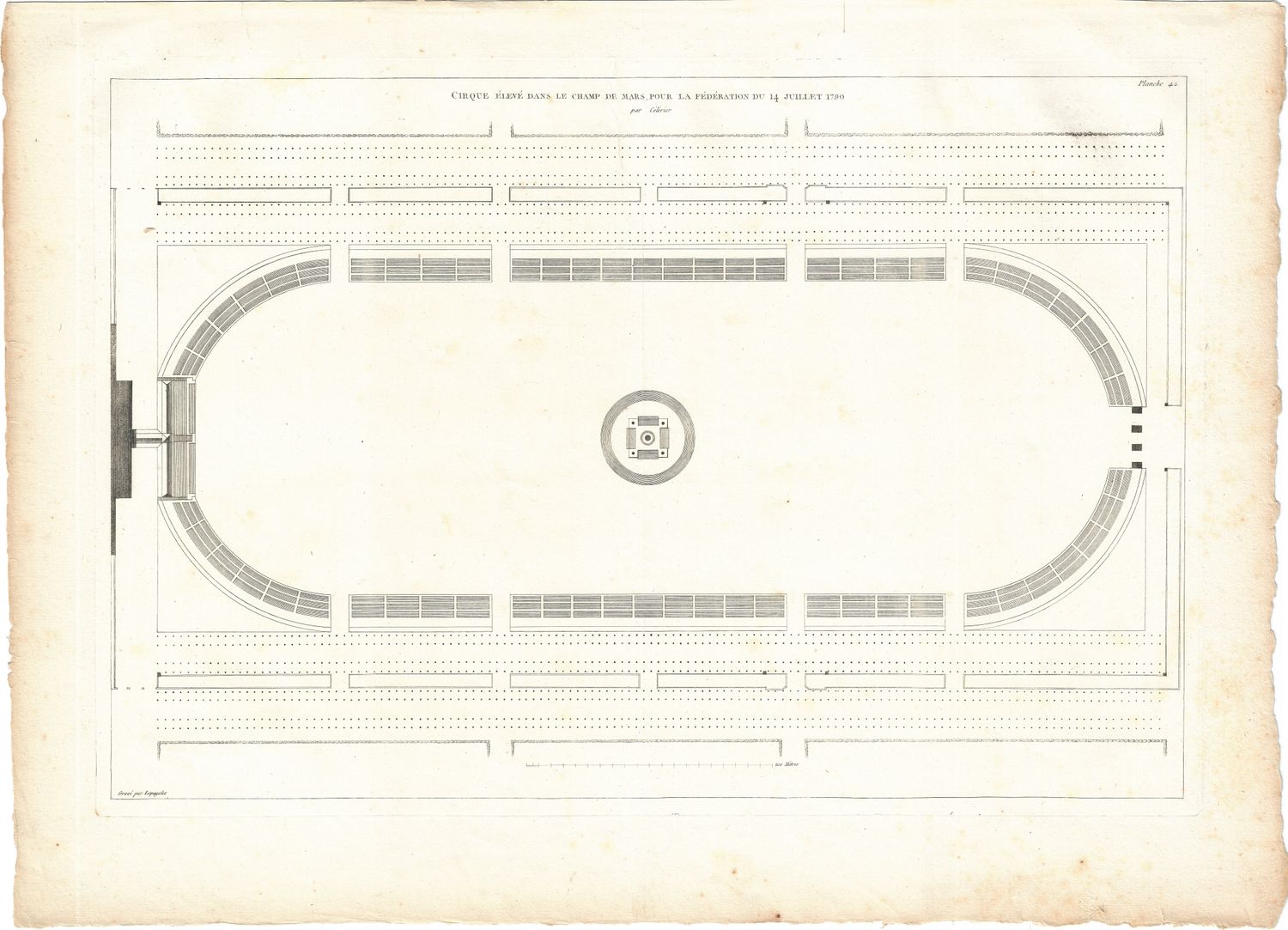 1799 Architectural Engraving of Cirque eleve dans le Champ de Mars by JNL Durand