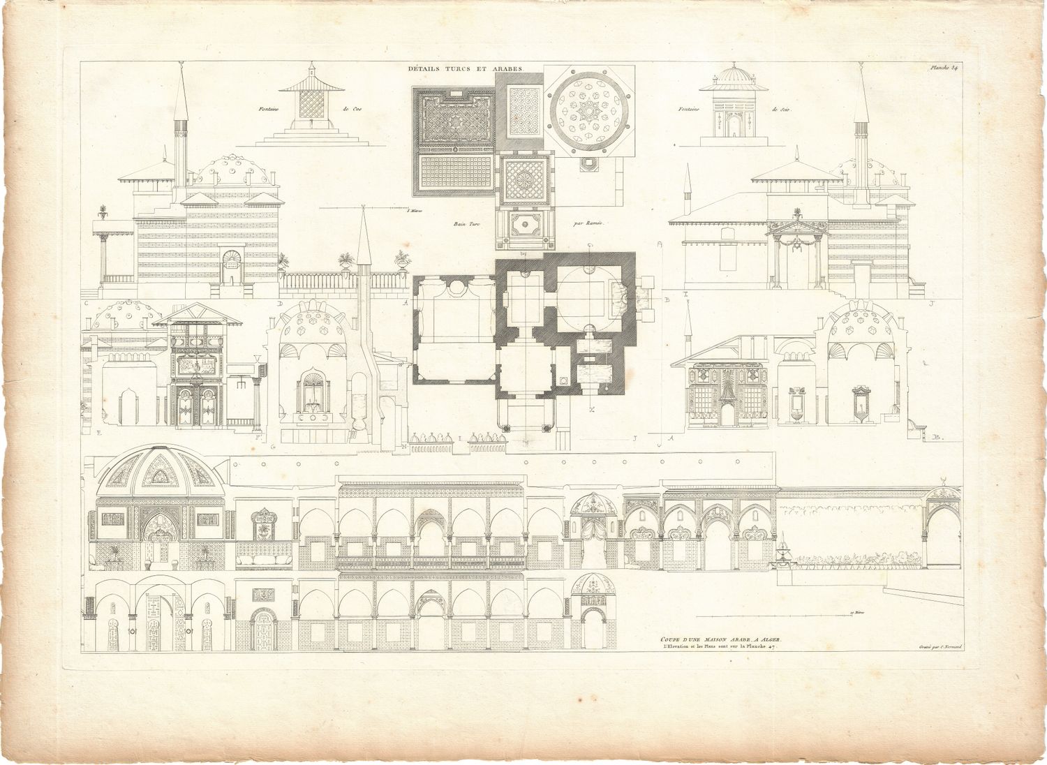 1799 Architectural Engraving of Details Turcs et Arabesque  by JNL Durand