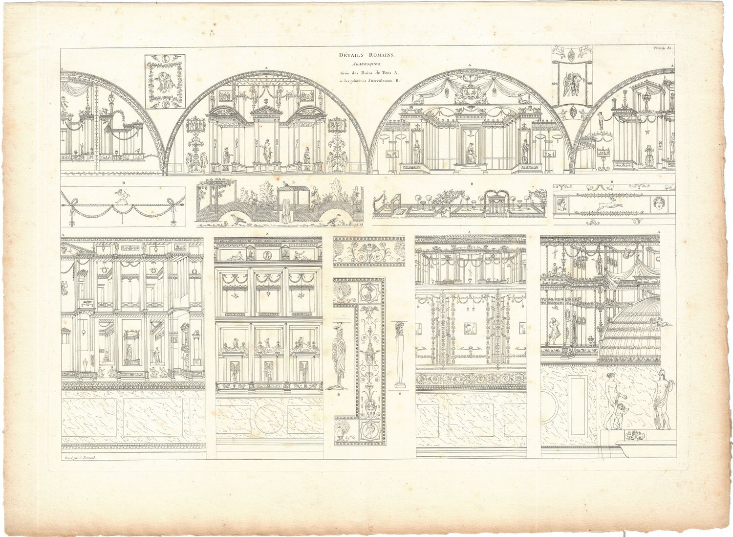 1799 Architectural Engraving of Details Romains et Arabesque by JNL Durand